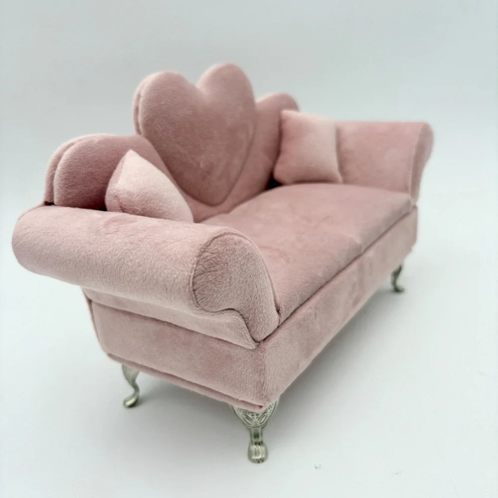 Pink Jewelry Box Sofa Couch Heart Velvet Plush Jewelry Storage Display Decor